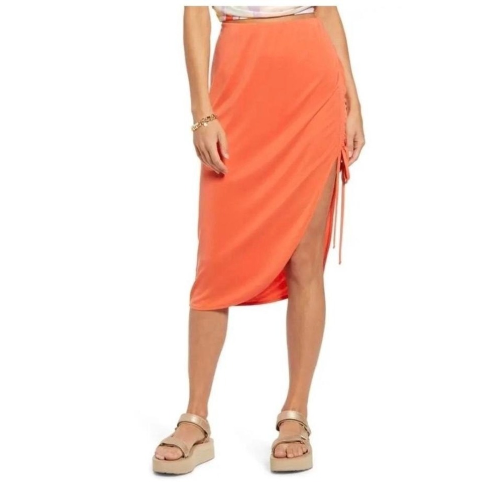 Open Edit Red Mandarin Ruched Skirt Orange Sz L Coquette